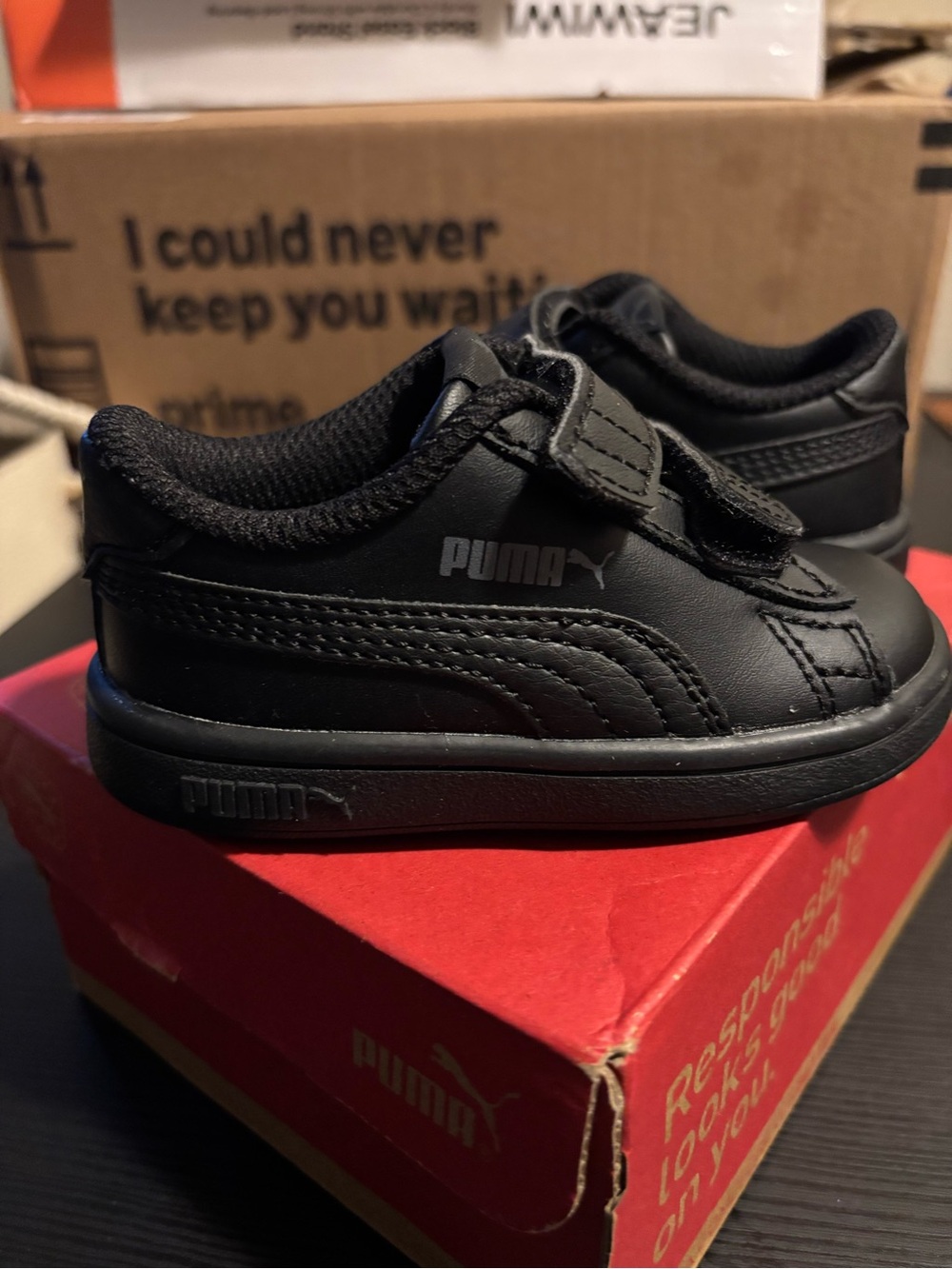 Puma Little Kids Black Velcro Sneakers